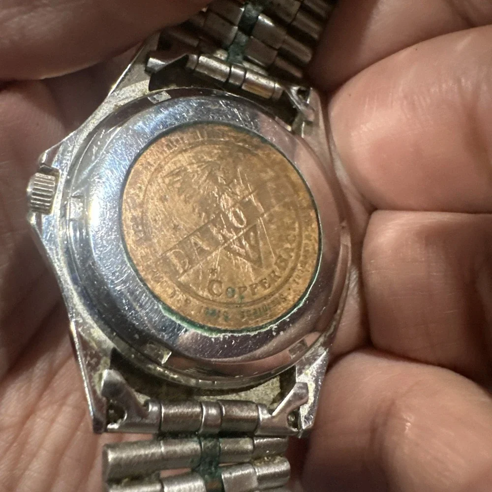 Dakota Copper Back Two Tone Mens Watch‎ 36mm Quartz  Rare For Repair Fit 7.5in